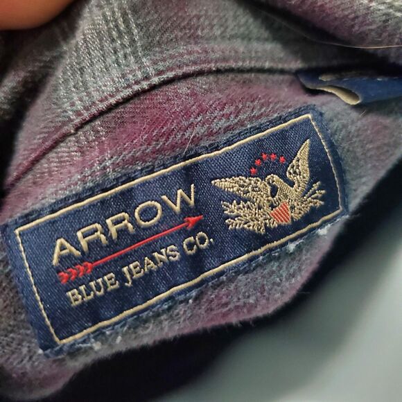 Arrow Blue Jeans Co Shirt Mens 2XL Gray Burgundy Plaid Flannel Button Down Soft - Picture 3 of 9